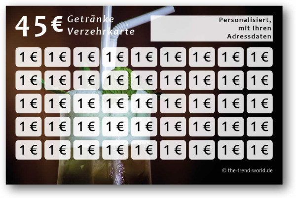 Getränke-/ Verzehrkarten, personalisiert, 45 Euro - V009