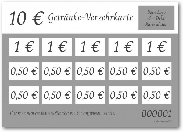 10,00 € Getränkekarten- / Verzehrkartenblock ★ fortlaufend nummeriert ★ Grau ★ V0111
