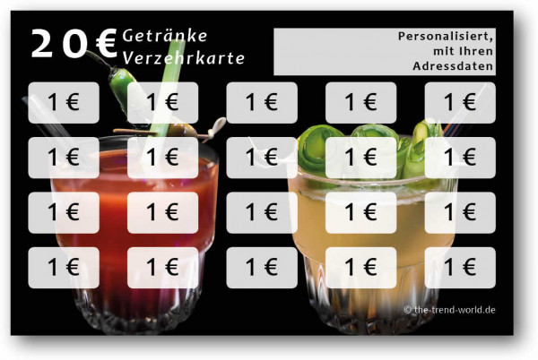 Getränke-/ Verzehrkarten, personalisiert, 20 Euro - V003