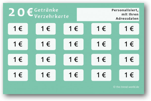 100 Getränke-/ Verzehrkarten, Jade ★ Wert 20 € ★ personalisiert - V305