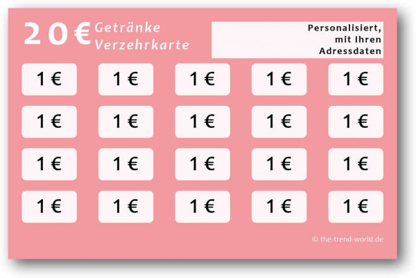 Getränke-/ Verzehrkarten, personalisiert, 20 Euro - Flamingo - V302