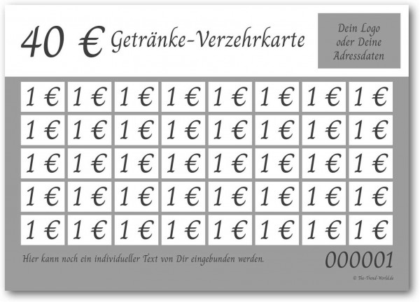 40,00 € Getränkekarten- / Verzehrkartenblock ★ fortlaufend nummeriert ★ Grau ★ V0111