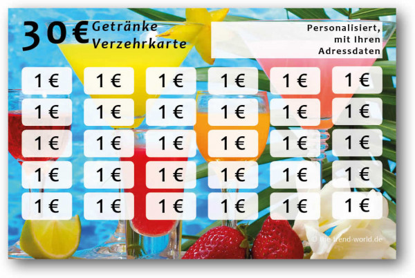 Getränke-/ Verzehrkarten, personalisiert, 30 Euro - V010