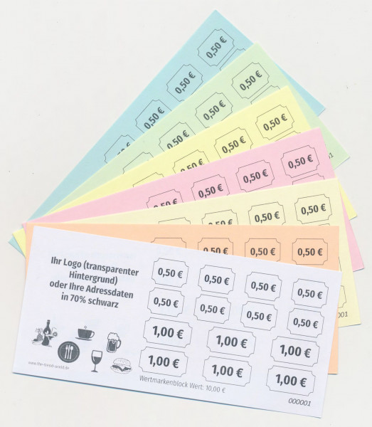 10,00 € Wertmarken- / Verzehrmarkenblock, personalisiert - fortlaufend nummeriert - Version 2