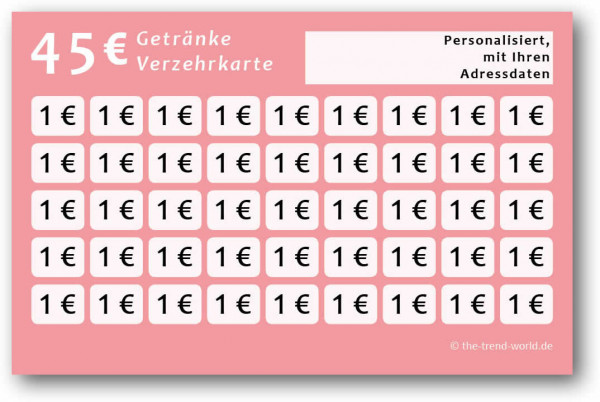 Getränke-/ Verzehrkarten, personalisiert, 45 Euro - Flamingo - V302
