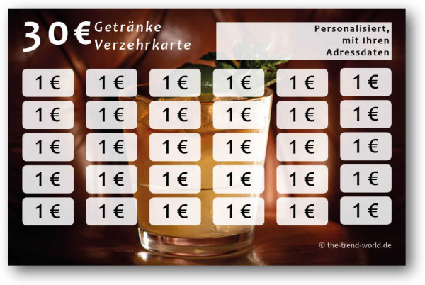 Getränke-/ Verzehrkarten, personalisiert, 30 Euro - V006