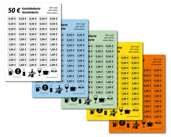 50,00 € Getränkekarten- / Verzehrkartenblock ★ fortlaufend nummeriert ★ V600-50-V3