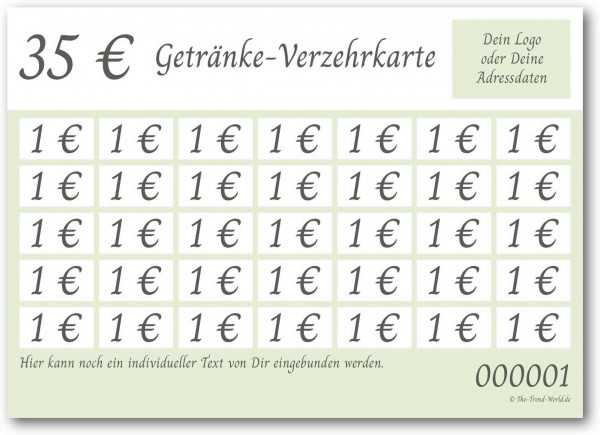 35,00 € Getränkekarten- / Verzehrkartenblock ★ fortlaufend nummeriert ★ Lindgrün ★ V0104