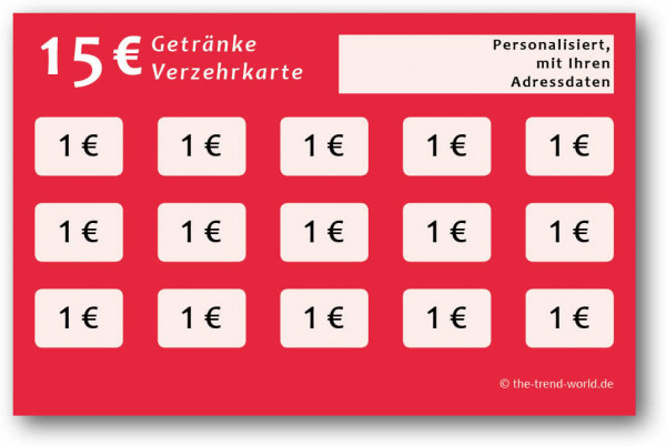 Getränke-/ Verzehrkarten, personalisiert, 15 Euro - Blutorange - V300