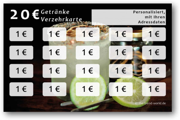 Getränke-/ Verzehrkarten, personalisiert, 20 Euro - V005