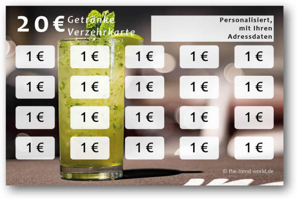 Getränke-/ Verzehrkarten, personalisiert, 20 Euro - V007