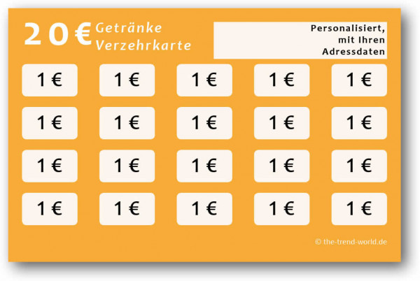 Getränke-/ Verzehrkarten, personalisiert, 20 Euro - Mangogelb - V303