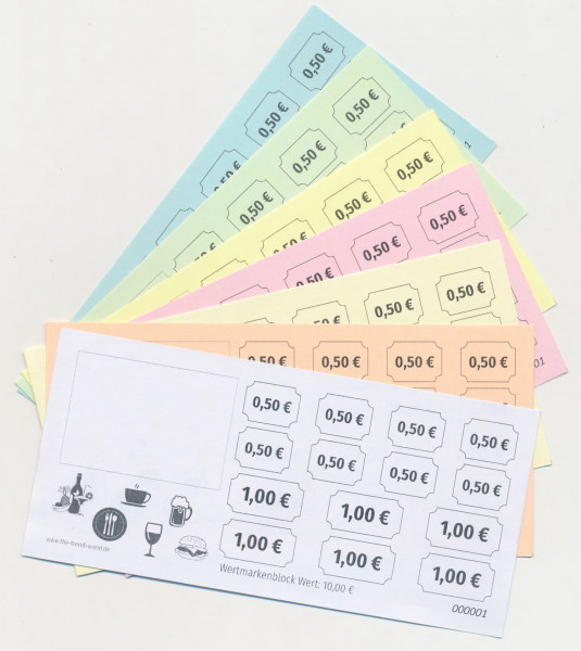 10,00 € Wertmarken- / Verzehrmarkenblock mit Stempelfeld - fortlaufend nummeriert - Version 2