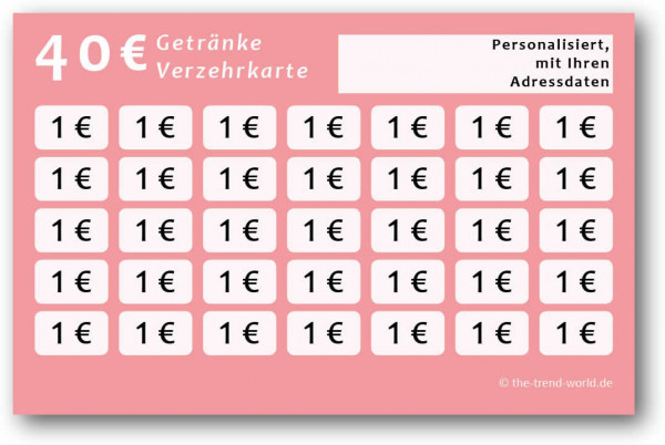 Getränke-/ Verzehrkarten, personalisiert, 40 Euro - Flamingo - V302