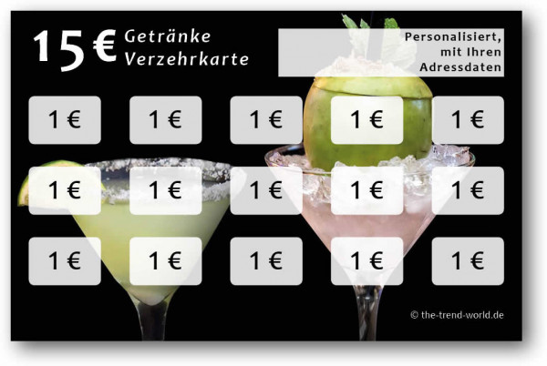 Getränke-/ Verzehrkarten, personalisiert, 15 Euro - V002