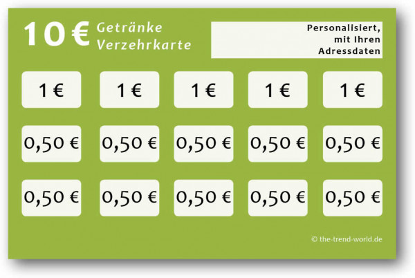 100 Getränke-/ Verzehrkarten, grüner Apfel ★ Wert 10 € ★ personalisiert - V304