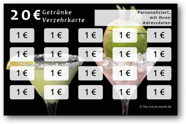 Getränke-/ Verzehrkarten, personalisiert, 20 Euro - V002