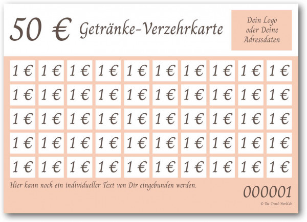 50,00 € Getränkekarten- / Verzehrkartenblock ★ fortlaufend nummeriert ★ Blütenrosa ★ V0102
