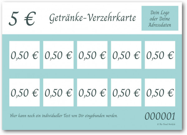5,00 € Getränkekarten- / Verzehrkartenblock ★ fortlaufend nummeriert ★ Aquamarin ★ V0107