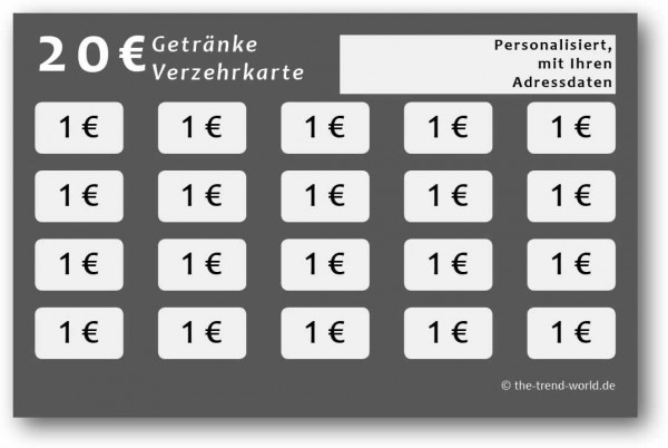 100 Getränke-/ Verzehrkarten, grau ★ Wert 20 € ★ personalisiert - V309