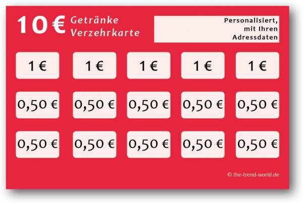 Getränke-/ Verzehrkarten, personalisiert, 10 Euro - Blutorange - V300