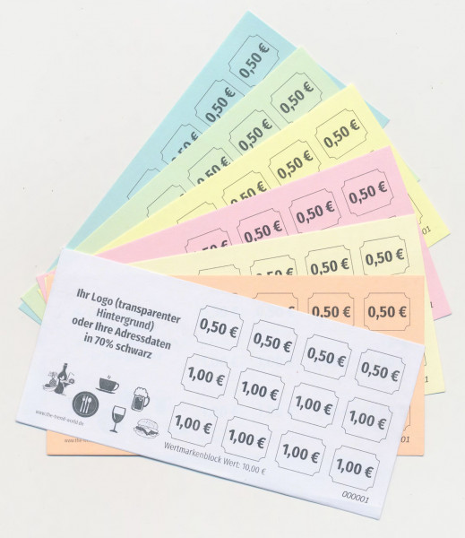 10,00 € Wertmarken- / Verzehrmarkenblock, personalisiert - fortlaufend nummeriert