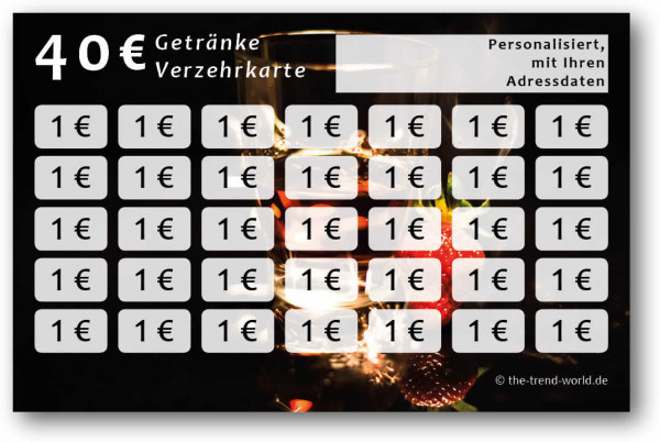 Getränke-/ Verzehrkarten, personalisiert, 40 Euro - V012