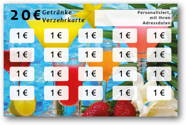 Getränke-/ Verzehrkarten, personalisiert, 20 Euro - V010