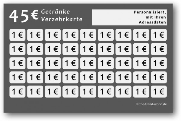 100 Getränke-/ Verzehrkarten, grau ★ Wert 45 € ★ personalisiert - V309