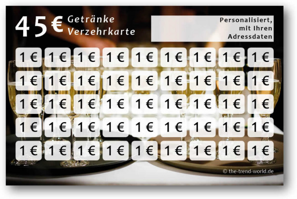 Getränke-/ Verzehrkarten, personalisiert, 45 Euro - V008