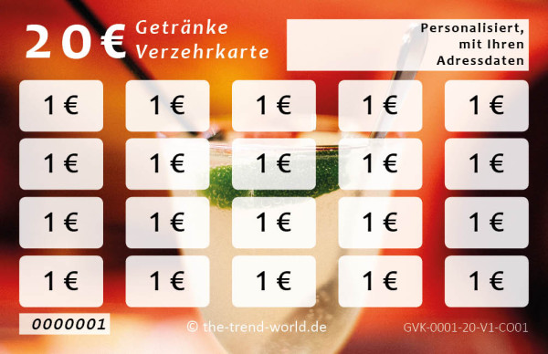 100 Getränke-/ Verzehrkarten ★ Wert 20 € ★ personalisiert - CO01-V1-20