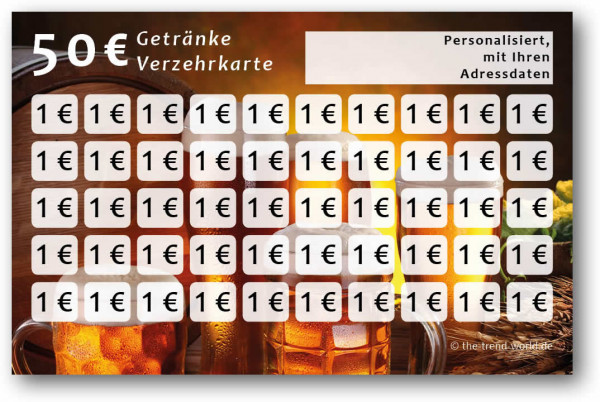 Getränke-/ Verzehrkarten, personalisiert, 50 Euro - V013