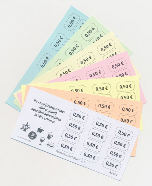 6,00 € Wertmarken- / Verzehrmarkenblock, personalisiert - fortlaufend nummeriert