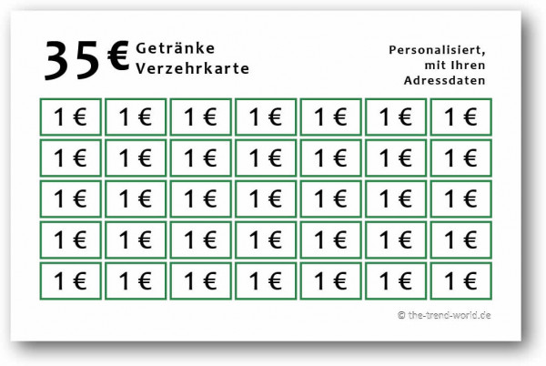 100 Getränke-/ Verzehrkarten ★ Wert 35 € ★ personalisiert ★ Grün - V403