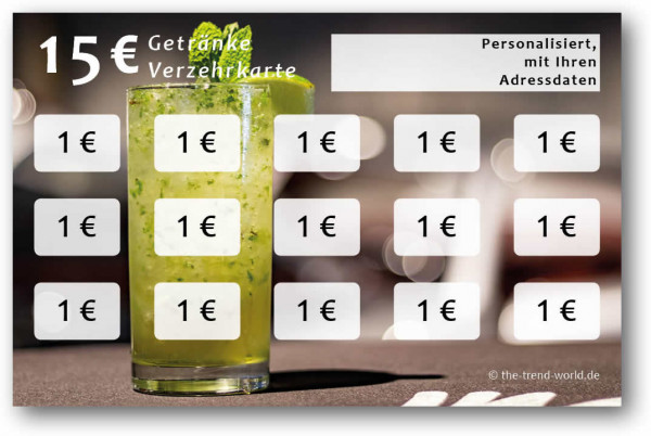 Getränke-/ Verzehrkarten, personalisiert, 15 Euro - V007
