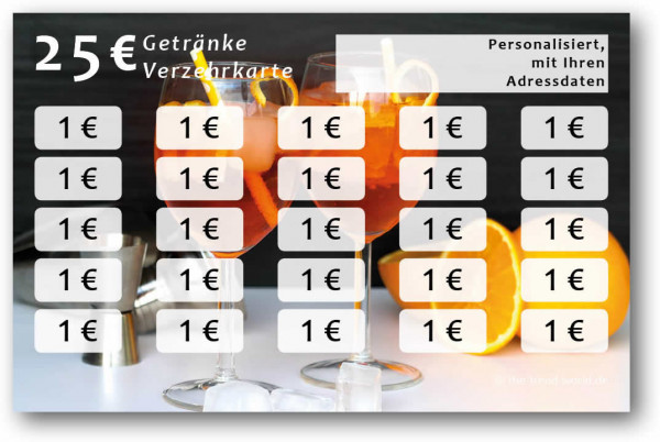 Getränke-/ Verzehrkarten, personalisiert, 25 Euro - V011