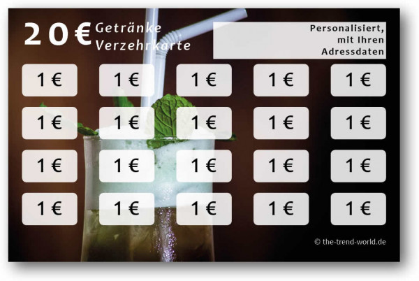 Getränke-/ Verzehrkarten, personalisiert, 20 Euro - V009