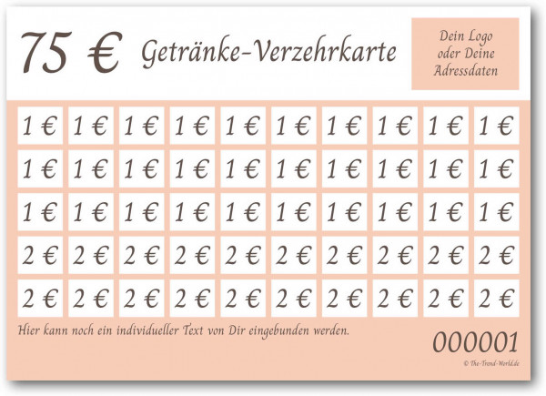 75,00 € Getränkekarten- / Verzehrkartenblock ★ fortlaufend nummeriert ★ Blütenrosa ★ V0102