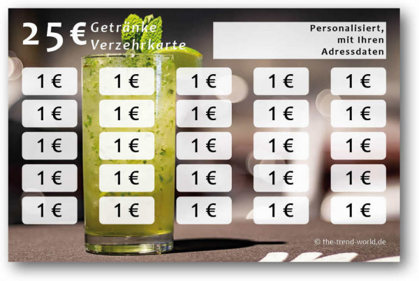 Getränke-/ Verzehrkarten, personalisiert, 25 Euro - V007