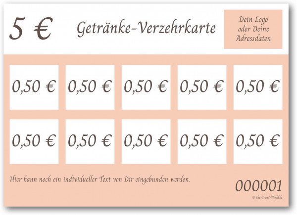 5,00 € Getränkekarten- / Verzehrkartenblock ★ fortlaufend nummeriert ★ Blütenrosa ★ V0102