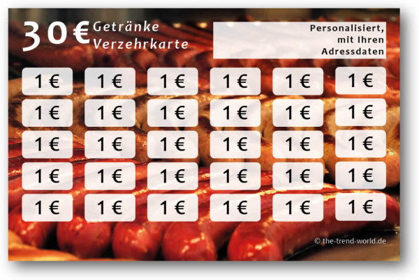 Getränke-/ Verzehrkarten, personalisiert, 30 Euro - V014