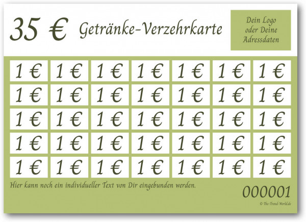 35,00 € Getränkekarten- / Verzehrkartenblock ★ fortlaufend nummeriert ★ Farngrün ★ V0105