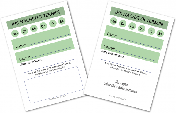 Terminblock - Farbe: Lindgrün - Wählbar mit Stempelfeld oder Personalisiert - Version 1