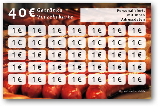 Getränke-/ Verzehrkarten, personalisiert, 40 Euro - V014