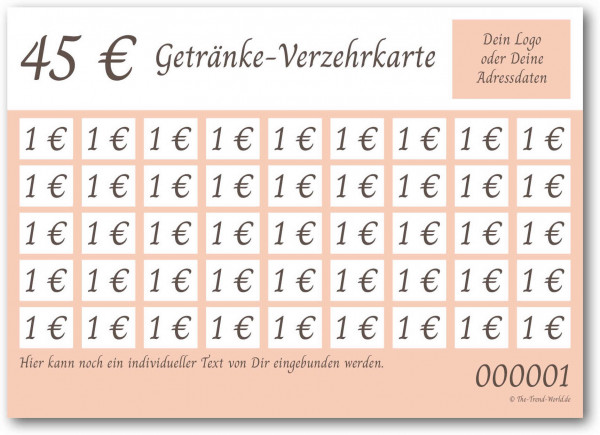 45,00 € Getränkekarten- / Verzehrkartenblock ★ fortlaufend nummeriert ★ Blütenrosa ★ V0102