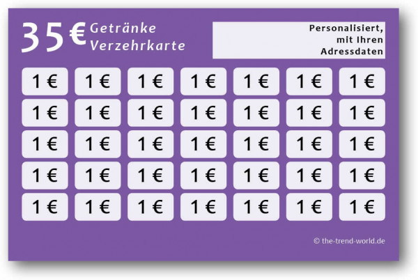 100 Getränke-/ Verzehrkarten, amethyst ★ Wert 35 € ★ personalisiert - V308