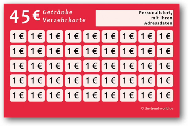 Getränke-/ Verzehrkarten, personalisiert, 45 Euro - Blutorange - V300