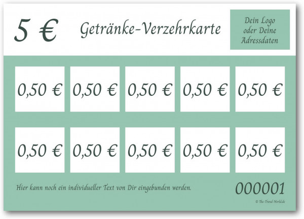 5,00 € Getränkekarten- / Verzehrkartenblock ★ fortlaufend nummeriert ★ Minzmakrone★ V0106