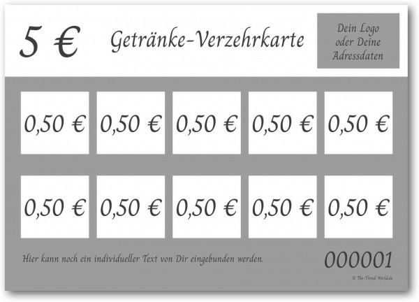 5,00 € Getränkekarten- / Verzehrkartenblock ★ fortlaufend nummeriert ★ Grau ★ V0111