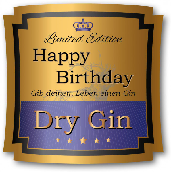 2 * Flaschenetiketten Dry-Gin 80x80 mm - Happy Birthday